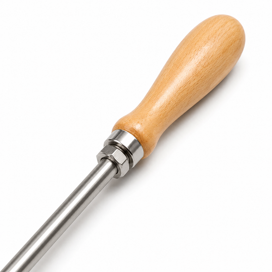 Hardwood handle and stainless steel shaft for a livestock freeze brand