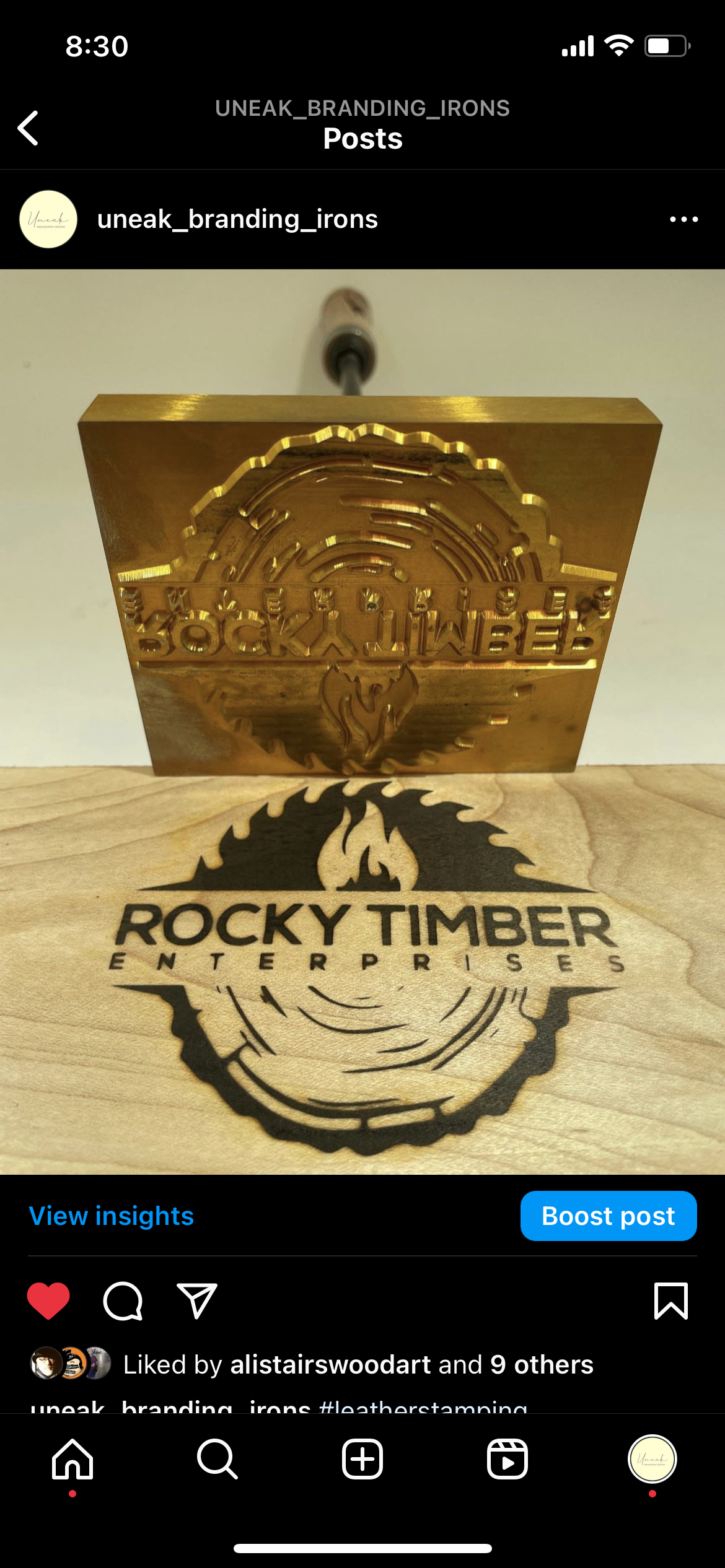 Customer woodworking project marked with a custom branding iron